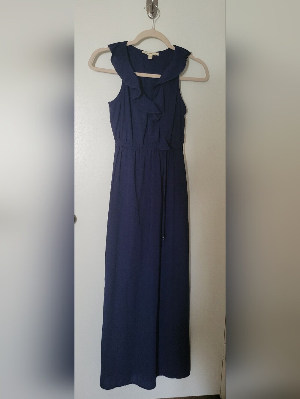 Sleeveless Navy Ruffle Front Women’s Dress